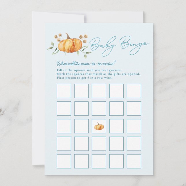 Invitación Pequeño niño de calabaza Baby Shower Bingo Card (Anverso)