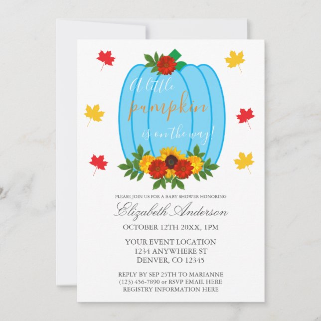 Invitación Pequeño niño de la caída de calabaza Baby Shower (Anverso)