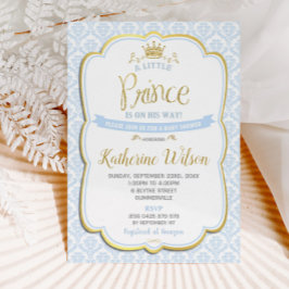Invitación Pequeño niño Príncipe Baby Shower Blue Damask