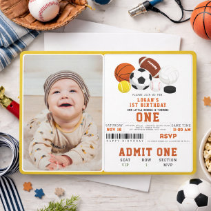 Invitación Pequeño Novato Deportes 1er Cumpleaños   Divertido