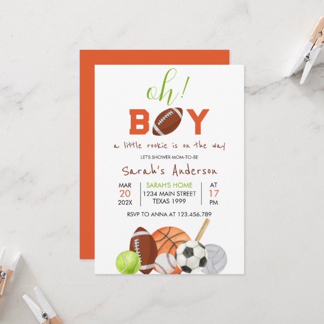 Invitación pequeño novato Es un chico deportivo Baby Shower (Anverso/Reverso In Situ)