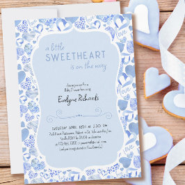 Invitación Pequeño novio azul amor corazón Baby Shower