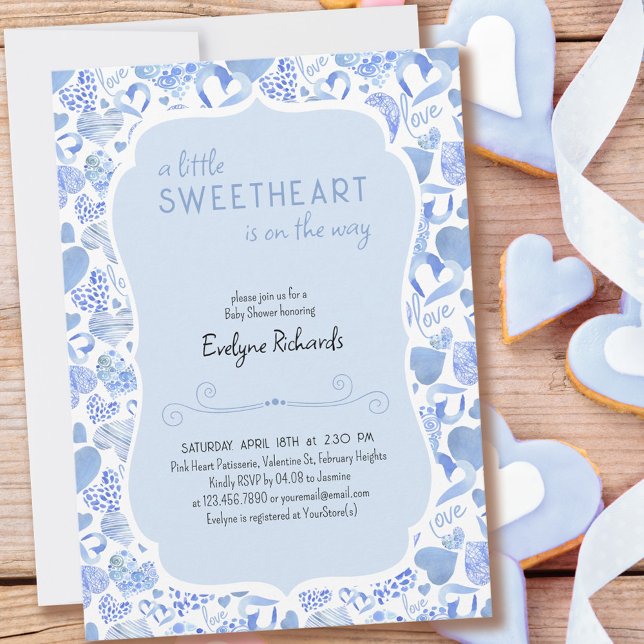 Invitación Pequeño novio azul amor corazón Baby Shower (Subido por el creador)