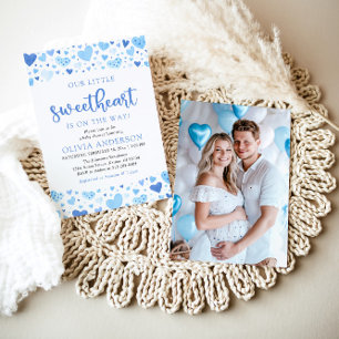 Invitación Pequeño novio azul Valentine Baby Shower