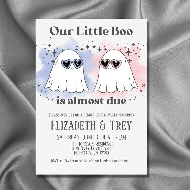 Invitación Pequeño novio casi se debe a revelación de género  (Add some Halloween flair to your gender reveal with this cute ghost invitation.)