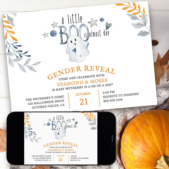 Invitación Pequeño novio casi se debe a revelación de género  (Little Boo Gender Reveal Invitation for halloween season)