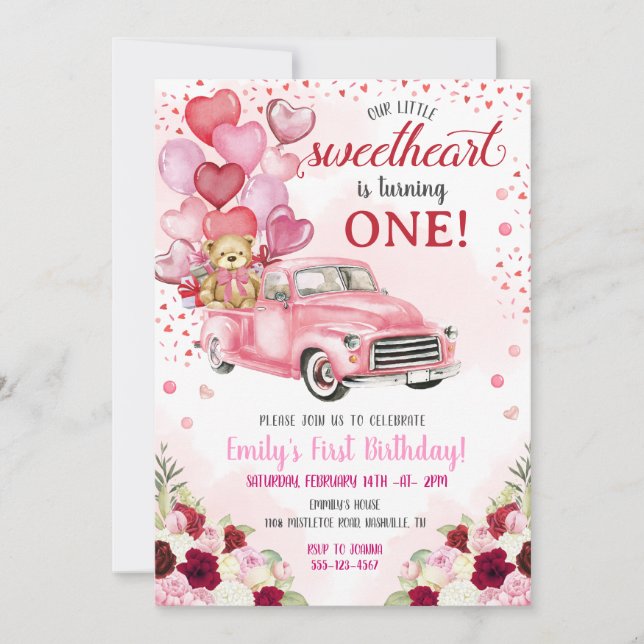 Invitación Pequeño novio oso de corazón rosado cumpleaños (Anverso)