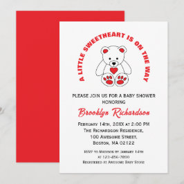 Invitación Pequeño novio rojo rojo Teddy Bear Baby Shower