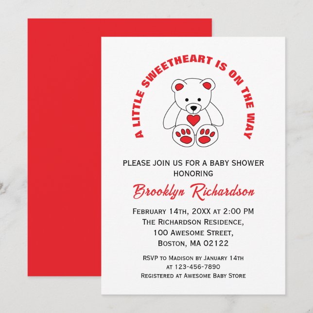 Invitación Pequeño novio rojo rojo Teddy Bear Baby Shower (Anverso / Reverso)