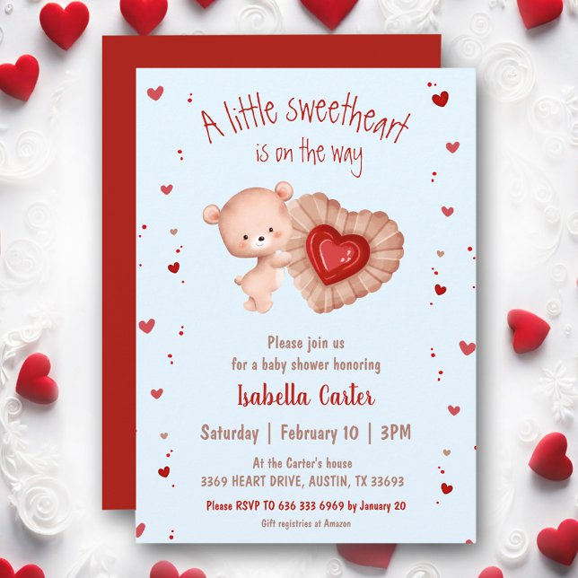 Invitación Pequeño novio Valentine Boy Baby Shower (Little Sweetheart Bear Valentines Boy Baby Shower Invitation)