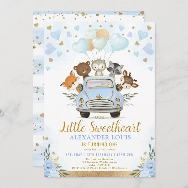 Invitación Pequeño novio Woodland Animals Nacimiento (Anverso / Reverso)