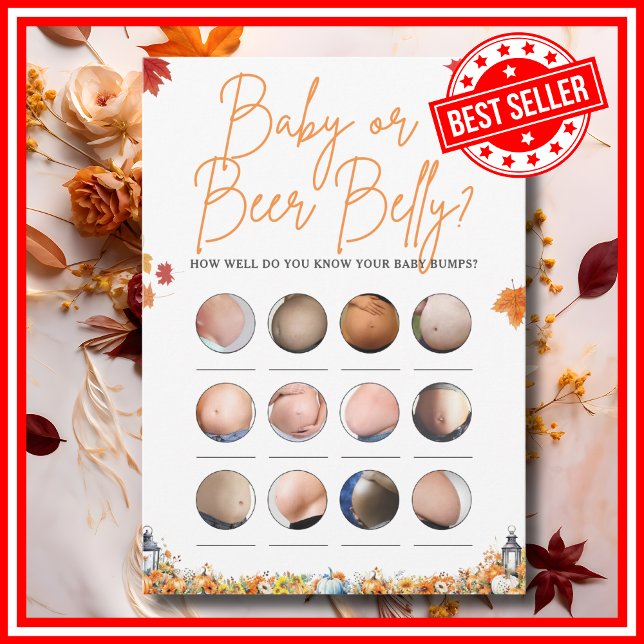 Invitación PEQUEÑO O BELLY DE CERVEZA Juego Baby Shower PEQUE (BABY OR BEER BELLY Easy Baby Shower Game A Little Pumpkin is on the Way Fall Autumn Theme )