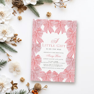 Invitación Pequeño obsequio rosado y rojo Chica Baby Shower