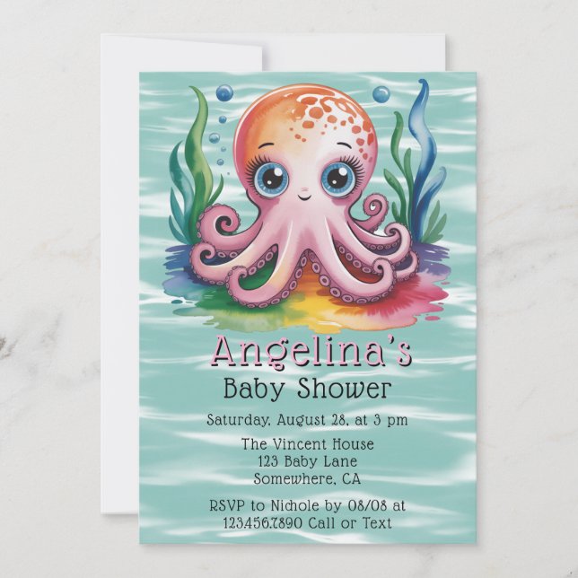 Invitación Pequeño Octopus lindo bajo el mar Baby Shower (Anverso)
