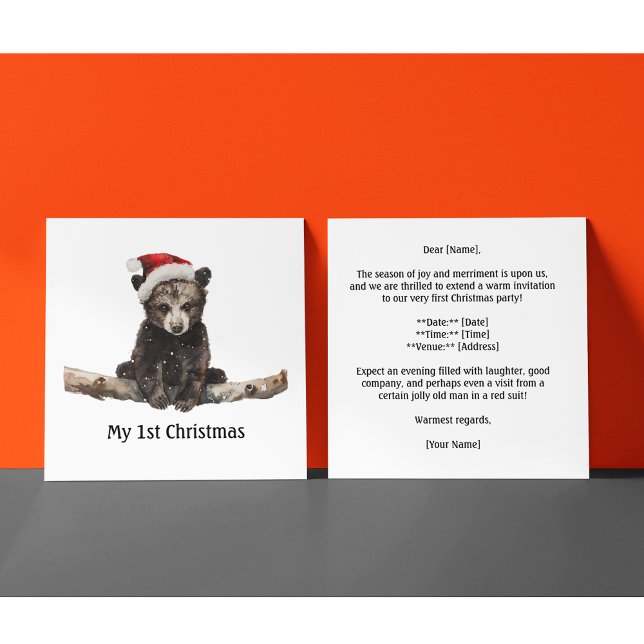 Invitación Pequeño oso de navidades con gorra, personalizable (Subido por el creador)