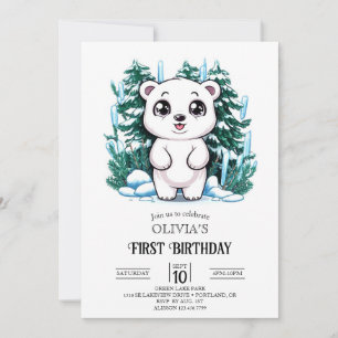 Invitación Pequeño oso oso oso polar de primer cumpleaños dig