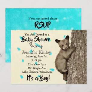 Invitación Pequeño oso oso oso Verde azulado y el Baby Shower
