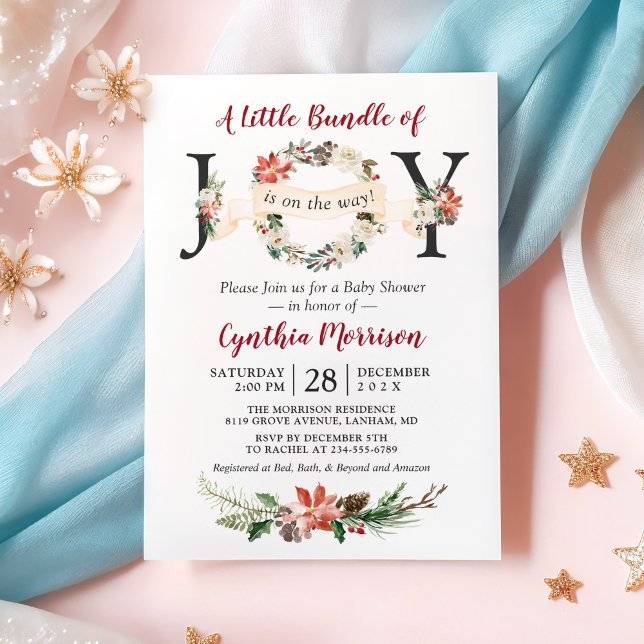 Invitación Pequeño paquete de JOY Poinsettia Floral Baby Show (Subido por el creador)