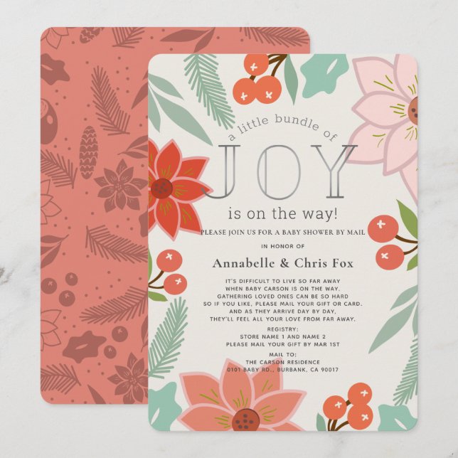 Invitación Pequeño paquete de la alegre floral Baby Shower po (Anverso / Reverso)