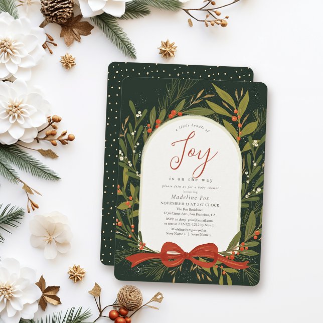 Invitación Pequeño paquete de la alegría de Wreath Green Baby (Subido por el creador)