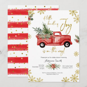 Invitación Pequeño paquete del Baby Shower de Joy Red Truck