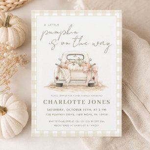 Invitación Pequeño parche de calabaza camión Gingham Baby Sho