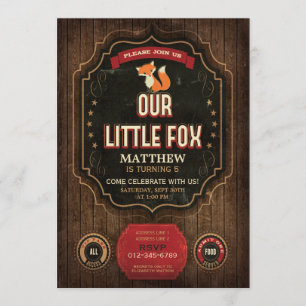 Invitación Pequeño partido de cumpleaños de Fox, Carbón Rústi