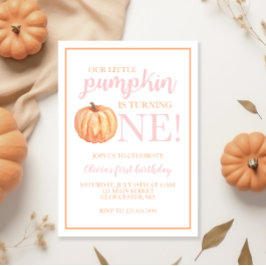 Invitación Pequeño Pastel de Calabaza Rosa Otoño Primer Cumpl