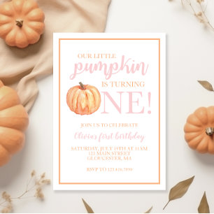 Invitación Pequeño Pastel de Calabaza Rosa Otoño Primer Cumpl