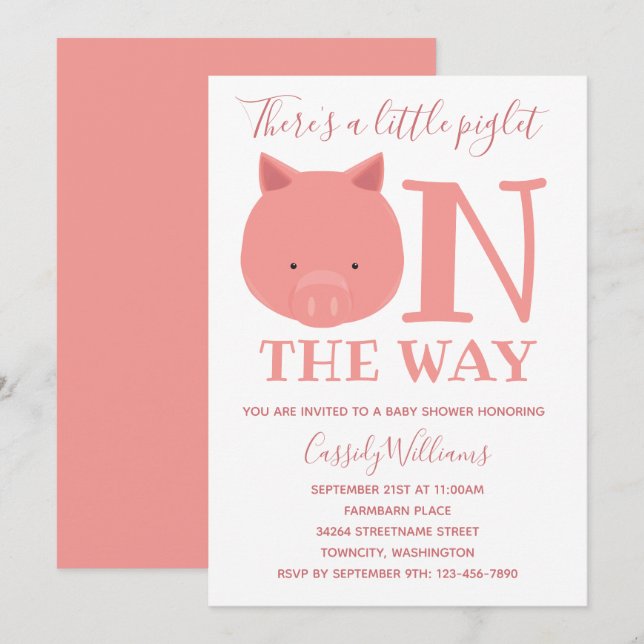 Invitación Pequeño Piglet En Camino De Baby Shower (Anverso / Reverso)