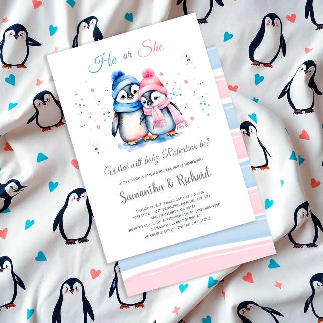 Invitación Pequeño pingüino, revelador de género invernal (Subido por el creador)