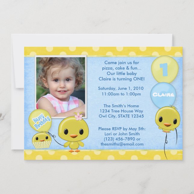 Invitación Pequeño polluelo amarillo adorable (foto) (Anverso)