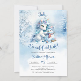 Invitación Pequeño poni lindo con muñeco de nieve en bosque d