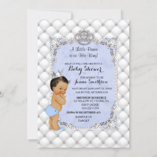 Invitación Pequeño Príncipe Azul Perlas Diamantes Niño