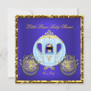 Invitación Pequeño Príncipe Baby Shower Azul Dorado Niño Carr