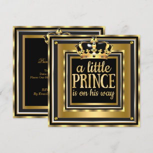 Invitación Pequeño Príncipe Baby Shower Dorado Falso negro