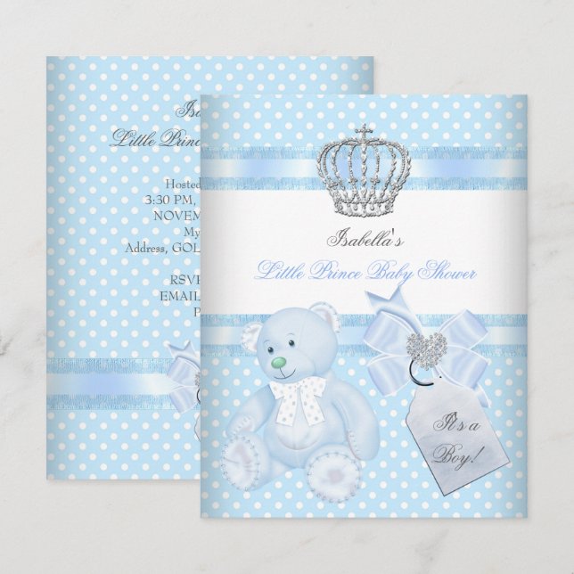 Invitación Pequeño príncipe Baby Shower lindo muchacho fantas (Anverso / Reverso)