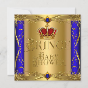 Invitación Pequeño Príncipe Baby Shower Niño Azul Corona Roja