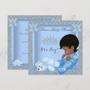 Invitación Pequeño Príncipe Baby Shower Niño Azul Damasco AM