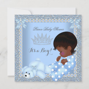 Invitación Pequeño Príncipe Baby Shower Niño Azul Damask A2