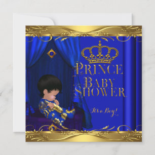 Invitación Pequeño Príncipe Baby Shower Niño Azul Real Corona