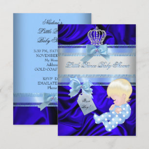 Invitación Pequeño Príncipe Baby Shower Niño Azul Real Rubio