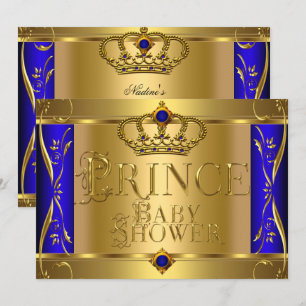 Invitación Pequeño Príncipe Baby Shower Niño Azul Regal Coron