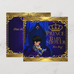 Invitación Pequeño Príncipe Baby Shower Niño Azul Regal Coron