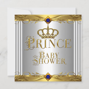 Invitación Pequeño Príncipe Baby Shower Niño Azul Regio Coron