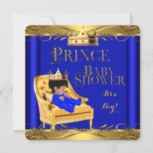 Invitación Pequeño Príncipe Baby Shower Niño Corona Azul Real