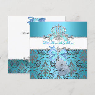 Invitación Pequeño Príncipe Baby Shower Niño Corona Azul Teal
