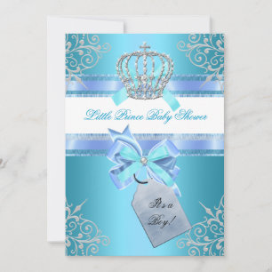 Invitación Pequeño Príncipe Baby Shower Niño Corona Azul Teal