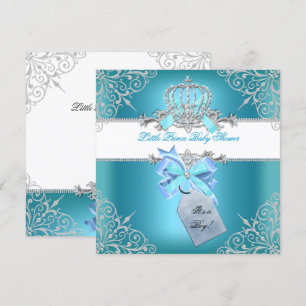 Invitación Pequeño Príncipe Baby Shower Niño Corona Azul Teal