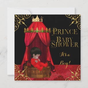 Invitación Pequeño Príncipe Baby Shower Niño Regio Corona Roj